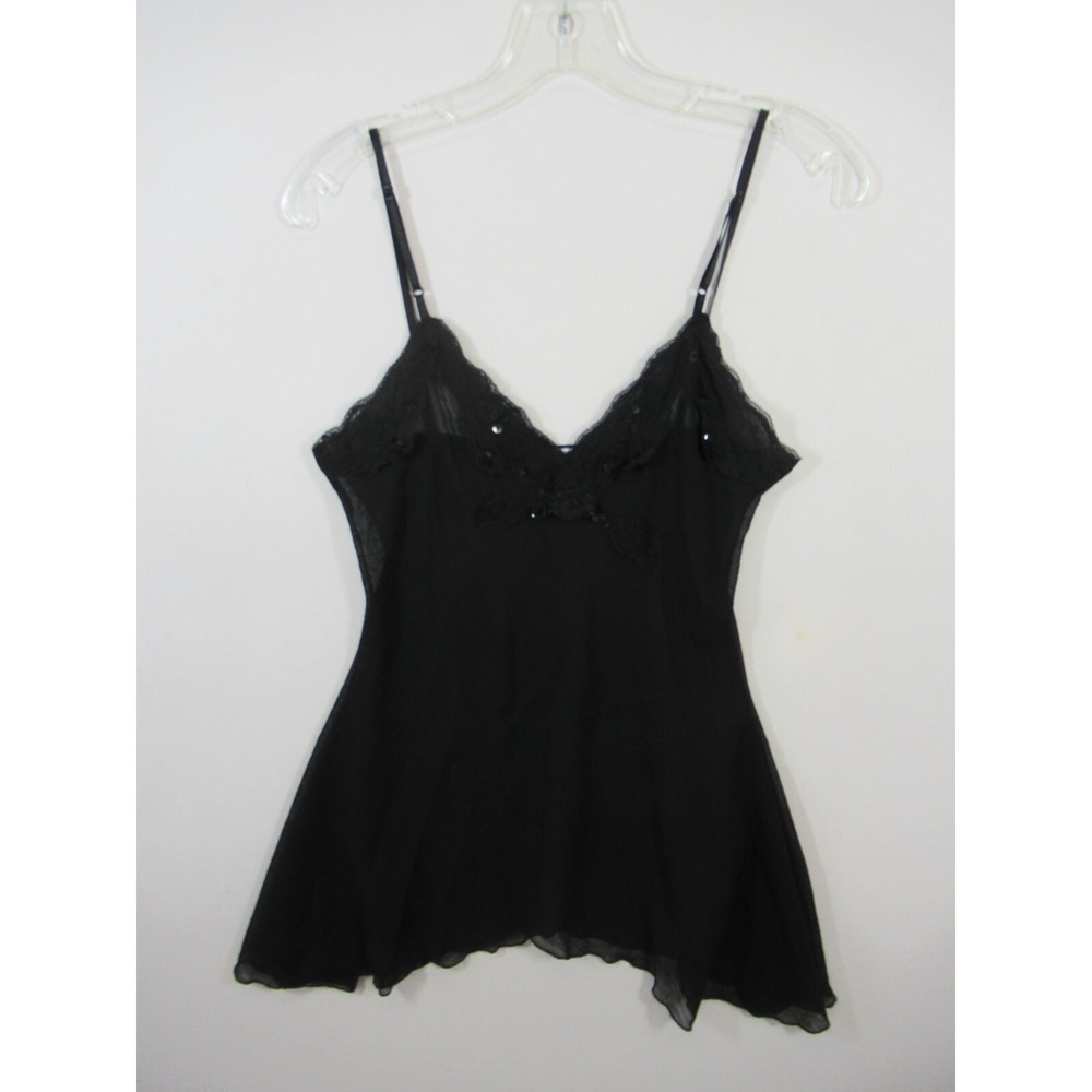 Vintage 80s 90s Kaity Chemise Nightgown Women L Black Semi-Sheer Sleeveless Sexy